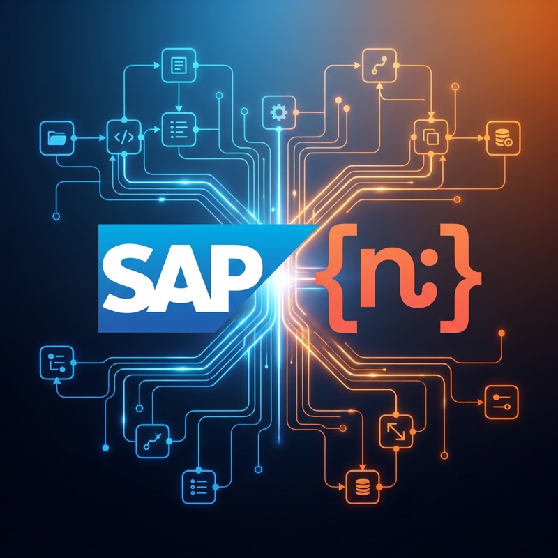 SAP and n8n logos connected by glowing workflow automation nodes, representing the $5.2B strategic investment partnership
